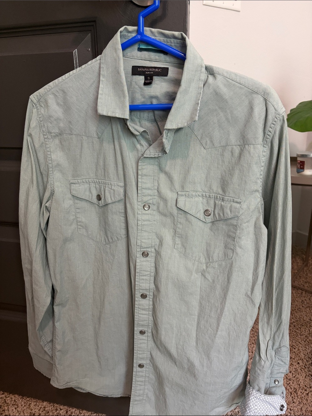 Banana Republic Men's Sage Green Long-Sleeve Button-Down Shirt
